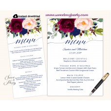 Burgundy blush navy menu cards printable template,(151) Burgundy blush navy menu cards printable template,(151)